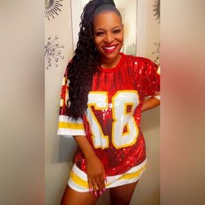 Sale‼️Kansas City Chiefs sequin dress. Red Sequin Football Jersey Top kelce 87